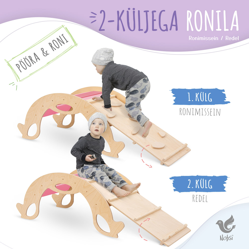 Käsitööna valminud arendav mänguasi lapsele - kiikhobune ronimisseinaga