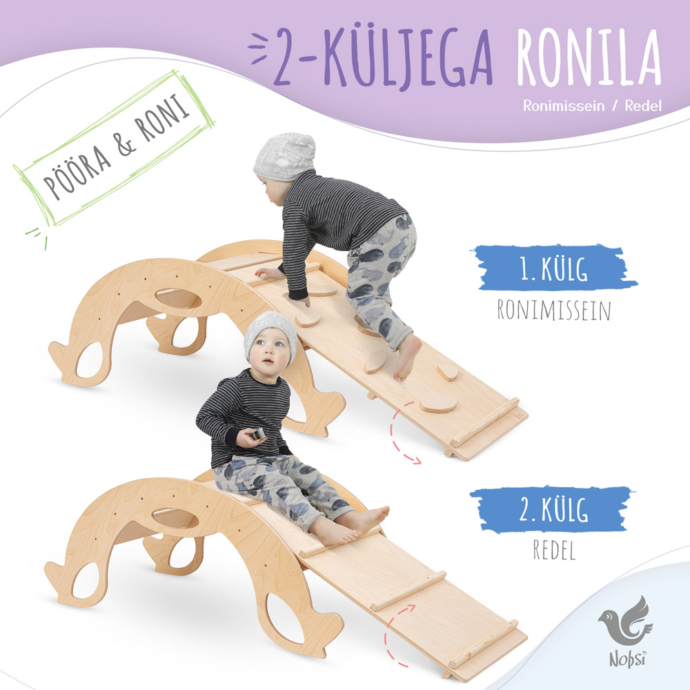 Käsitööna valminud arendav mänguasi lapsele - kiikhobune ronimisseinaga